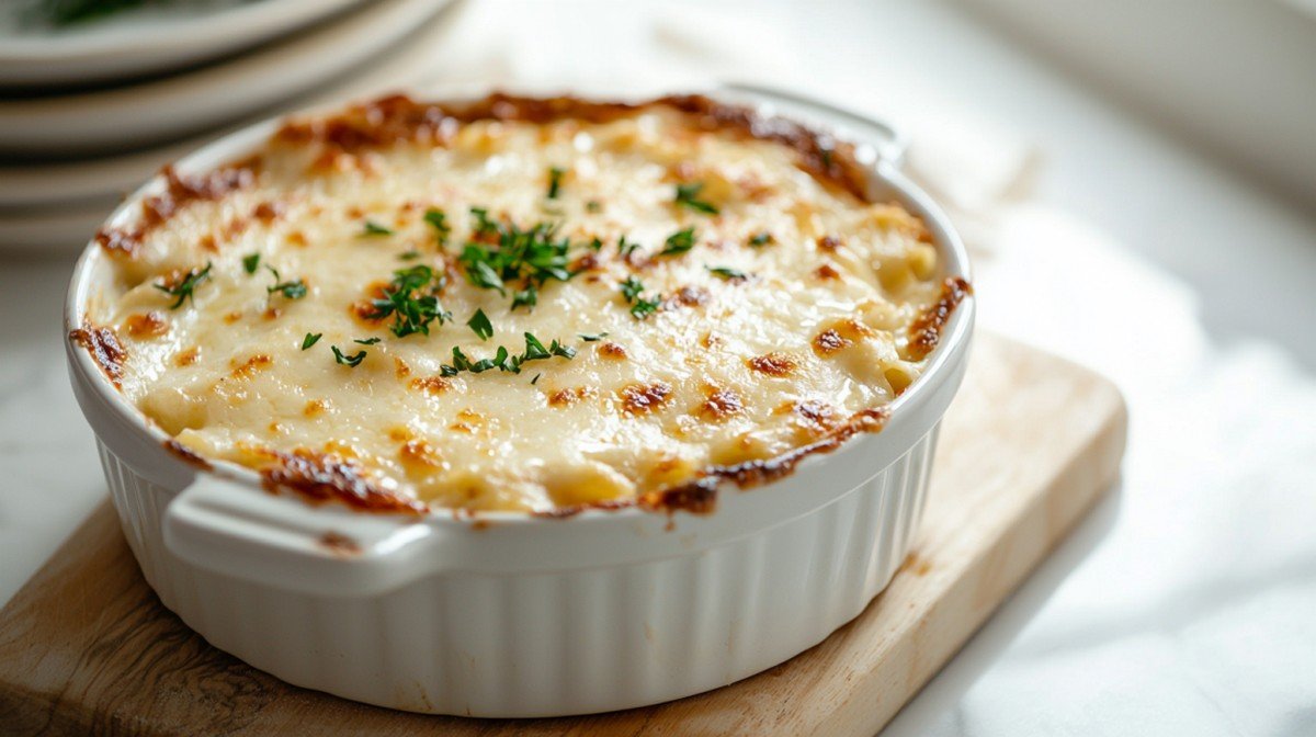Béchamel express maison servie sur gratin de pâtes