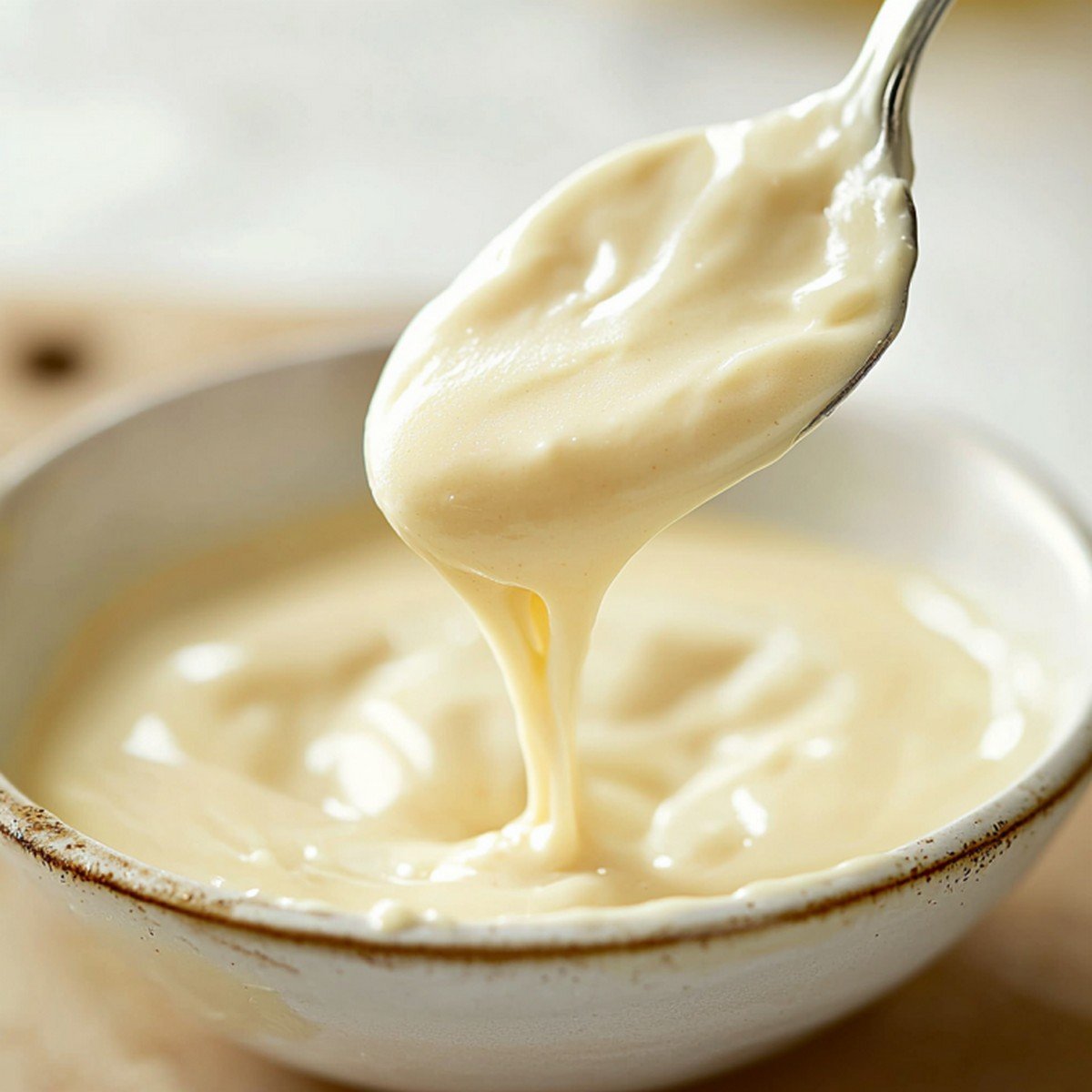 Texture crémeuse béchamel express — cuillère en mouvement