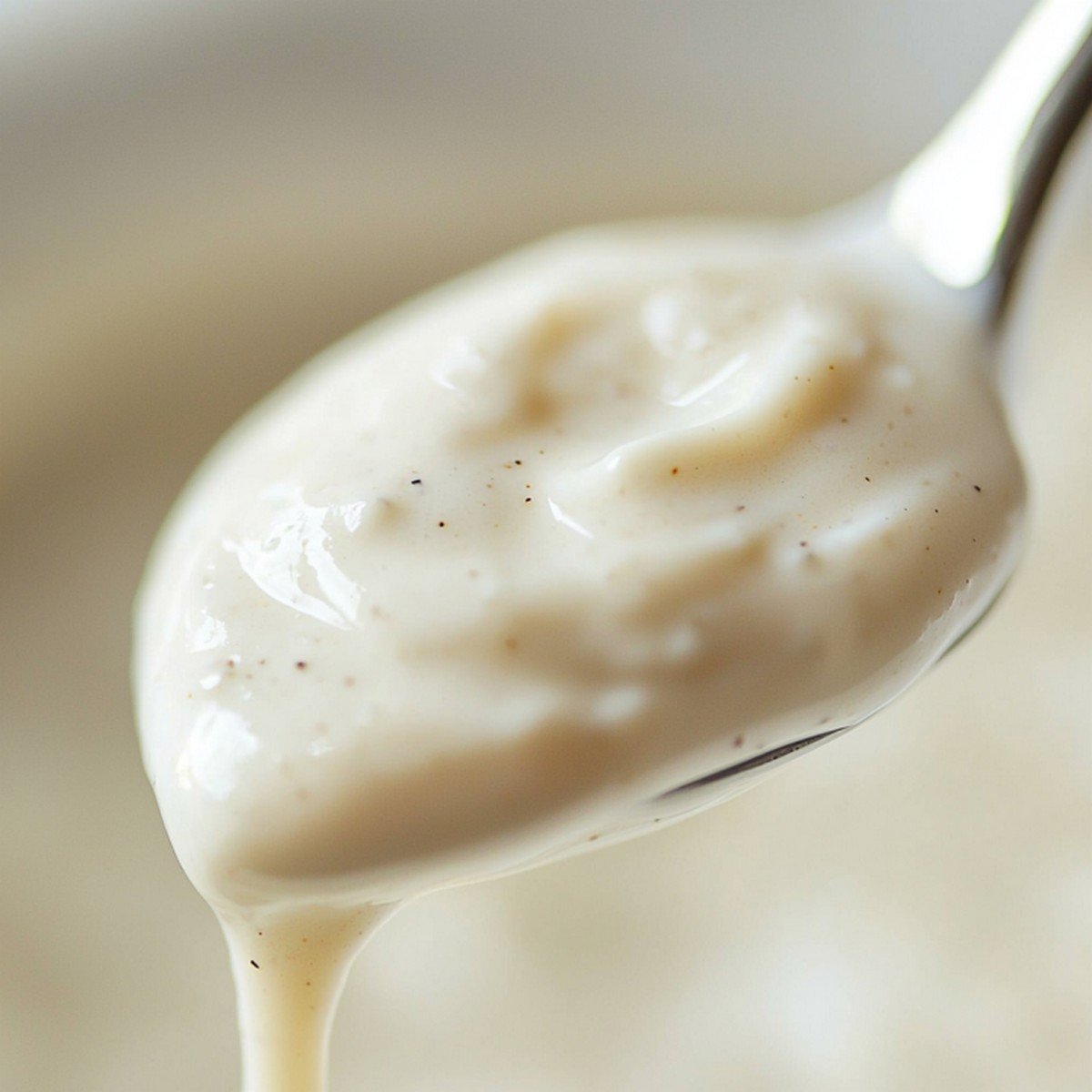 Texture crémeuse sauce fromage blanc maison express — cuillère en mouvement