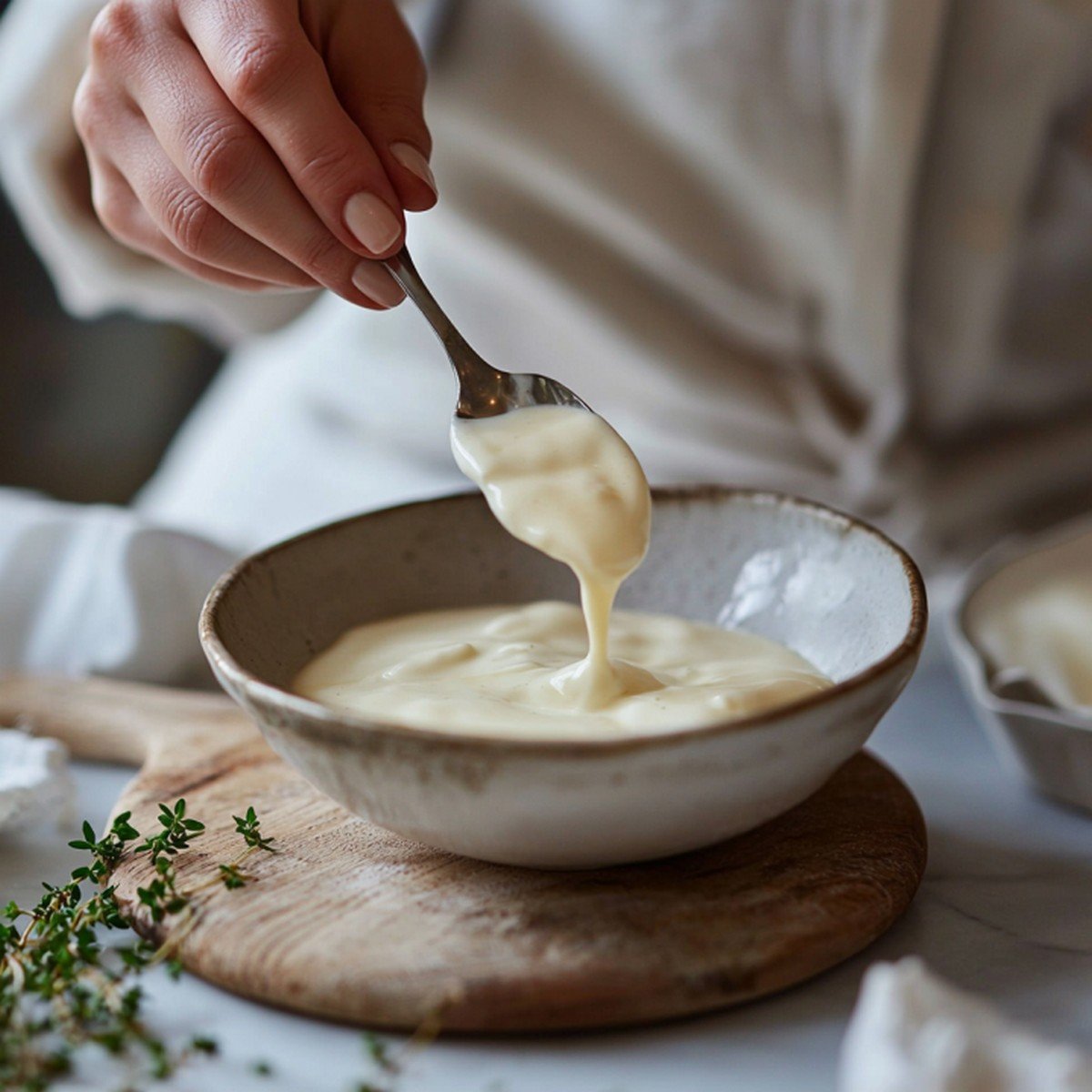 Rattrapage sauce fromage blanc trop liquide — geste correctif mains authentiques